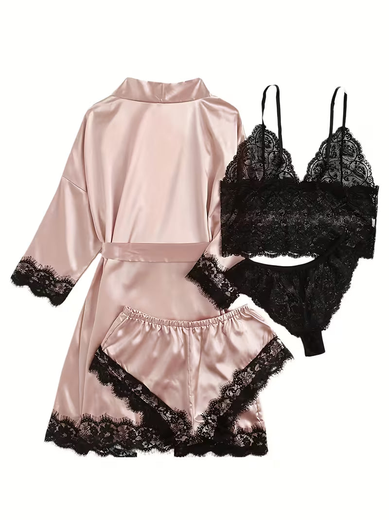 Women'S lace Nightgown Robe Loungewear Set