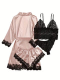 Women'S lace Nightgown Robe Loungewear Set