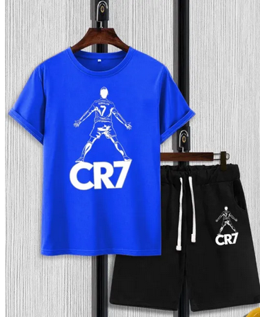 تي شيرت CR 7 مطبوع بأكمام نصفية وشورت