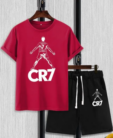 تي شيرت CR 7 مطبوع بأكمام نصفية وشورت