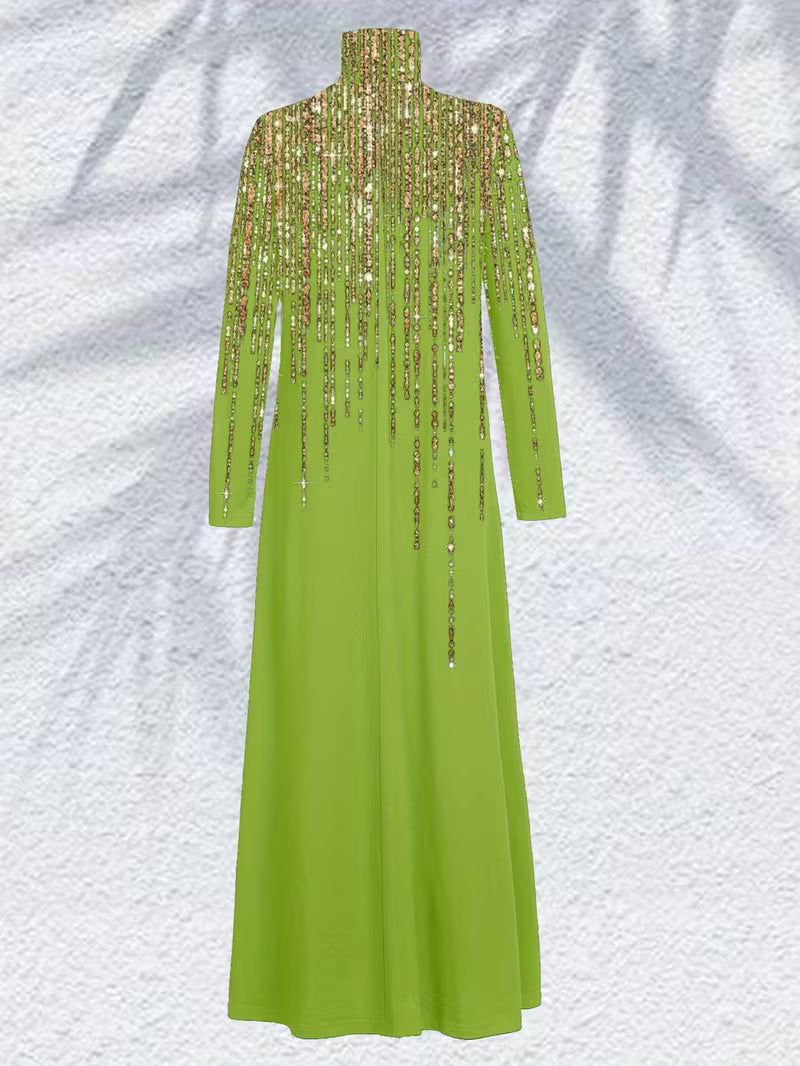 Women'S Elegant Printed Long Dress, Long Sleeves